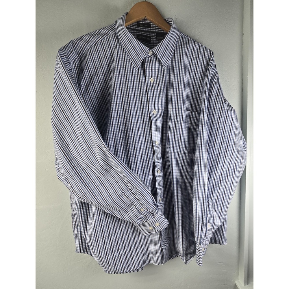 St Johns Bay 80's 2-Ply Long‎ Sleeve Button Up Shirt Men's 2XLT Brown Stripe